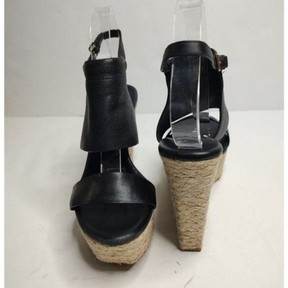 Cole Haan Espadrille Wedge Sandals 8.5 Black Leather Platform Air Tech Arden